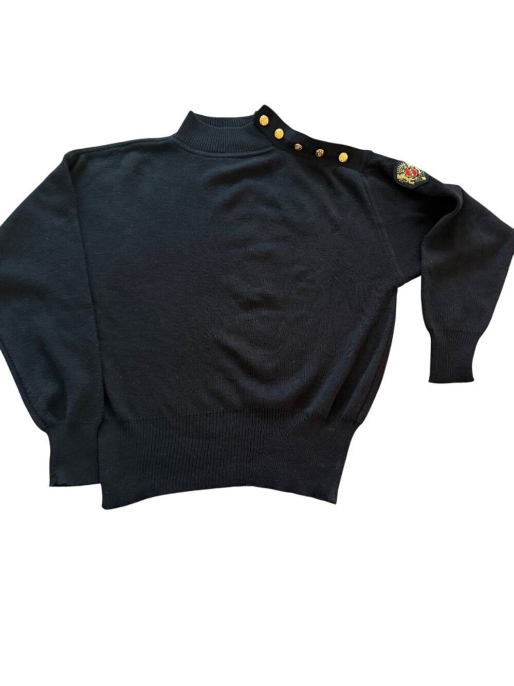 Meister Womens Mock Neck Knit Sweater Size Medium Black Wool Blend Ski Vintage